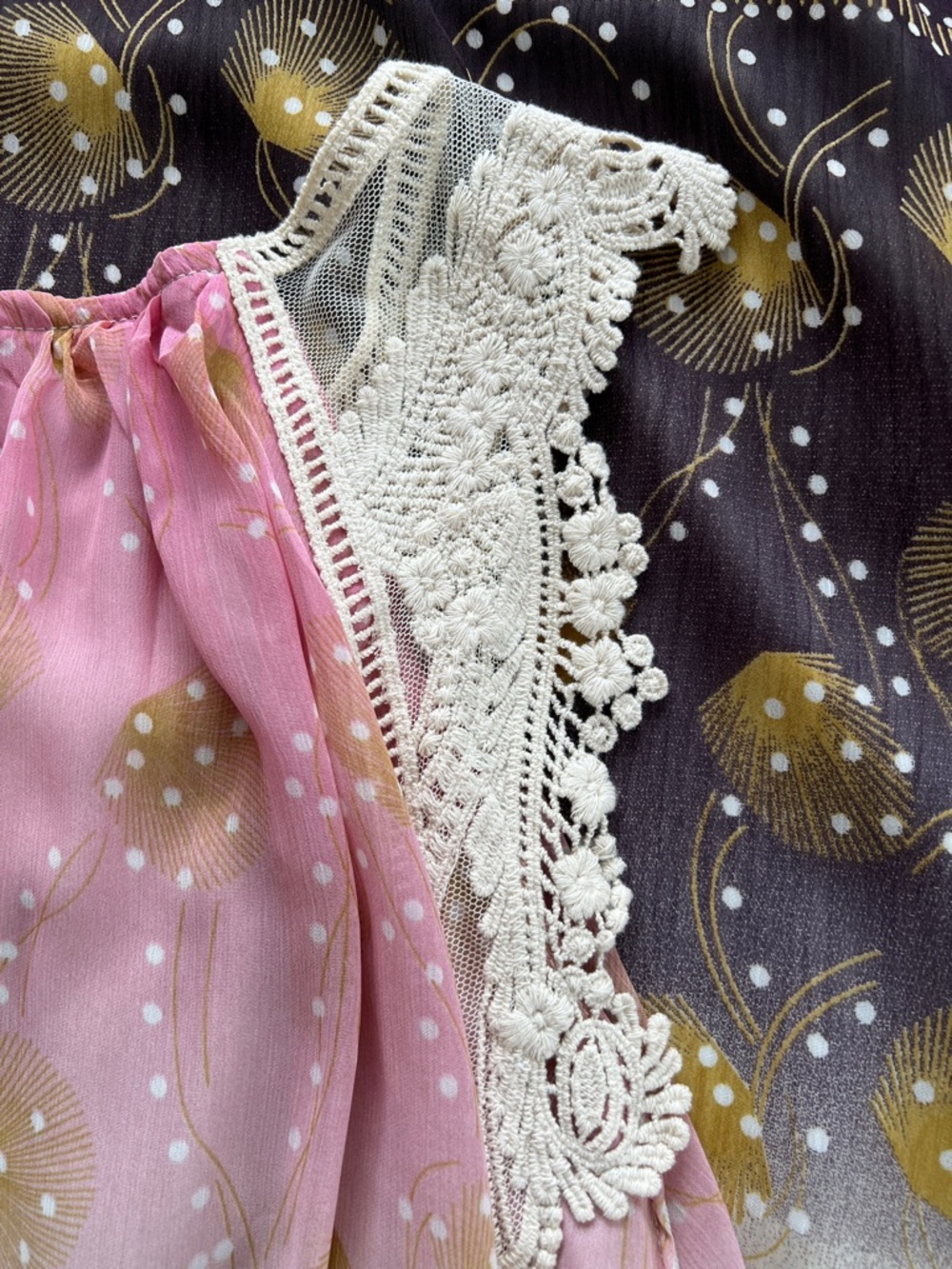 Ultra Pink Ombre Pink to Purple Midi Dress with Cream Lace Yoke - Picture 4 of 11